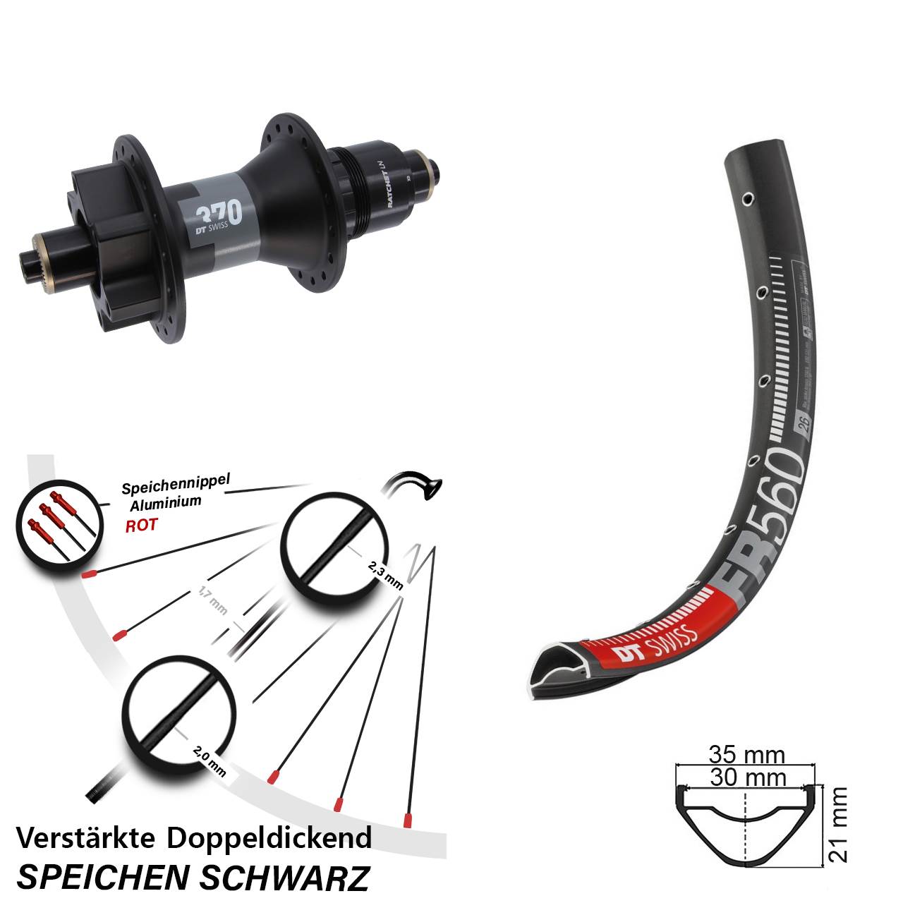 6-Loch Hinterrad für Schnellspanner 26 Zoll DT Swiss FR 560-370 XD