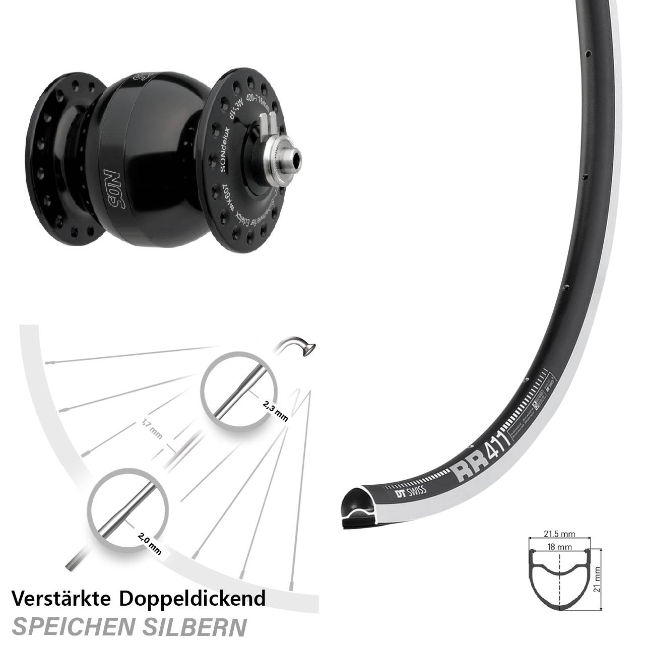 Vorderrad 28 Zoll DT Swiss RR 411 SON delux Wide Body Felgenbremse