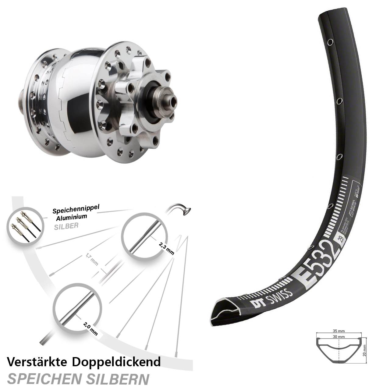 Disc Vorderrad mit Nabendynamo 29 Zoll DT Swiss E 532 SON 28 QR