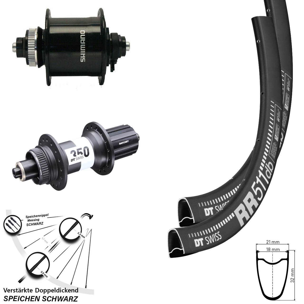 28 Zoll DT Swiss RR511 Laufradsatz Centerlock Shimano Nabendynamo schwarz