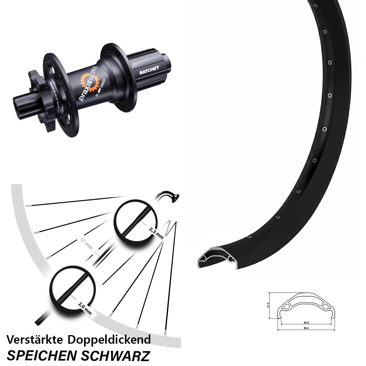 29 Zoll Ryde Disc 35 DT Swiss 350 Hinterrad 12x142 8-11 fach