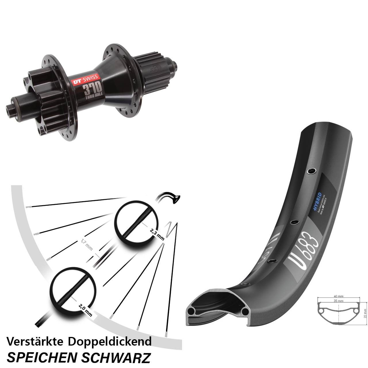 Disc Hinterrad 27,5 Zoll DT Swiss U 683 DT Swiss 370 Hybrid Micro Spline QR