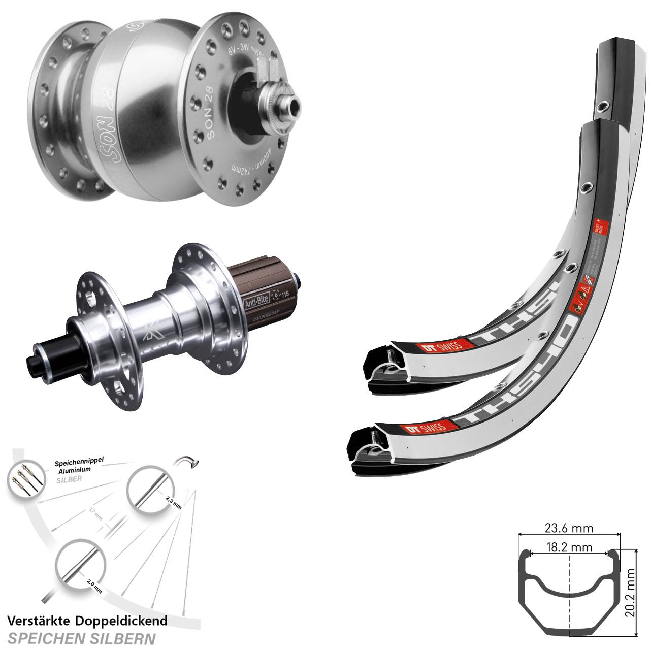 Laufrad-Satz QR SON 28 Zoll DT Swiss TK540 KX-T 8-12 fach HG