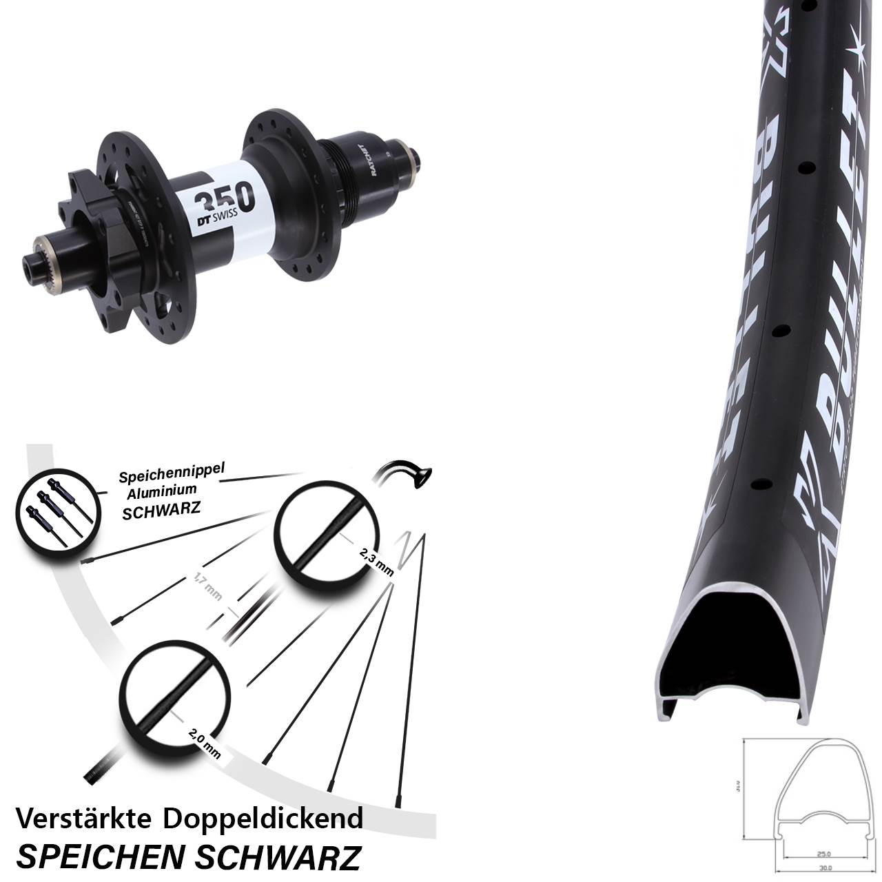 KX Bullet OS DT Swiss 350 28-29 Zoll Disc Hinterrad für Schnellspanner SRAM XD