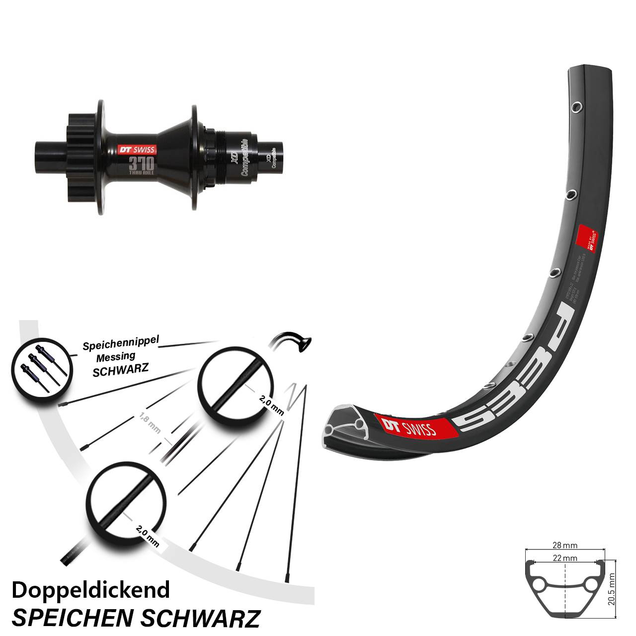 27,5 Zoll Hinterrad DT Swiss 370 XD 6-Loch und 533 D