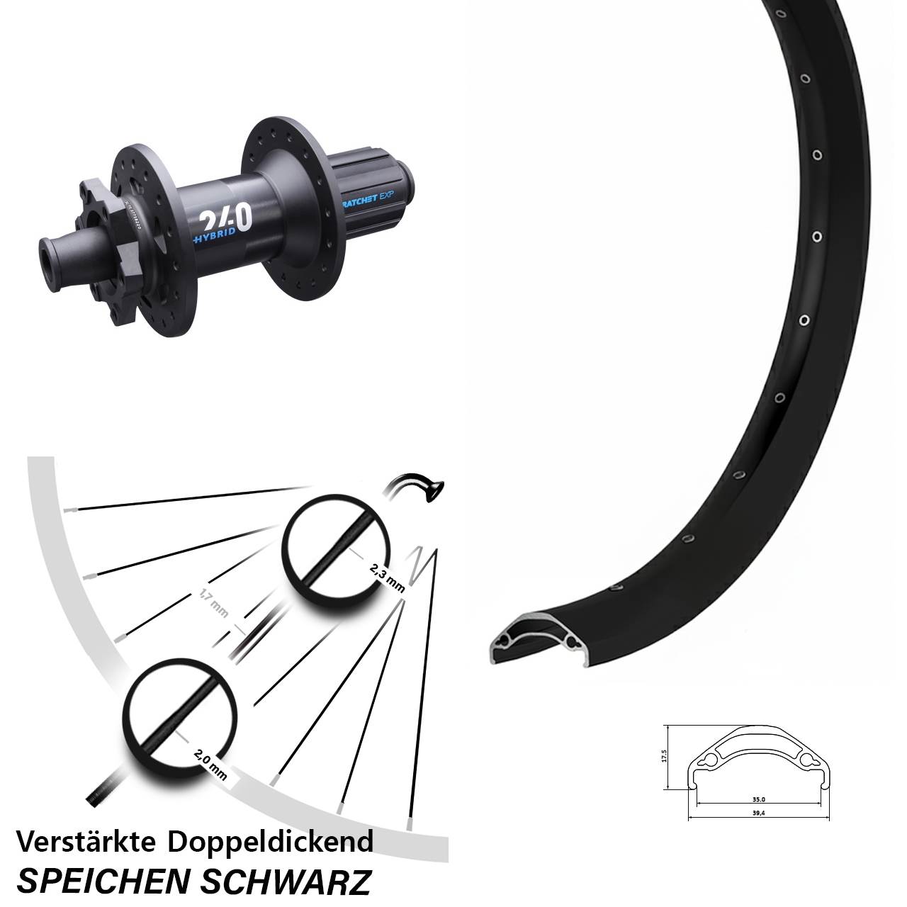 6-Loch Hinterrad 12x148 29 Zoll Ryde Disc 35 DT Swiss 240 Hybrid 8-11 fach HG