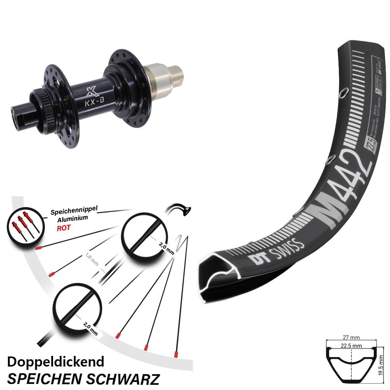 Hinterrad Centerlock 12x148 29 Zoll DT Swiss M442 KX-B XD 11-12 fach