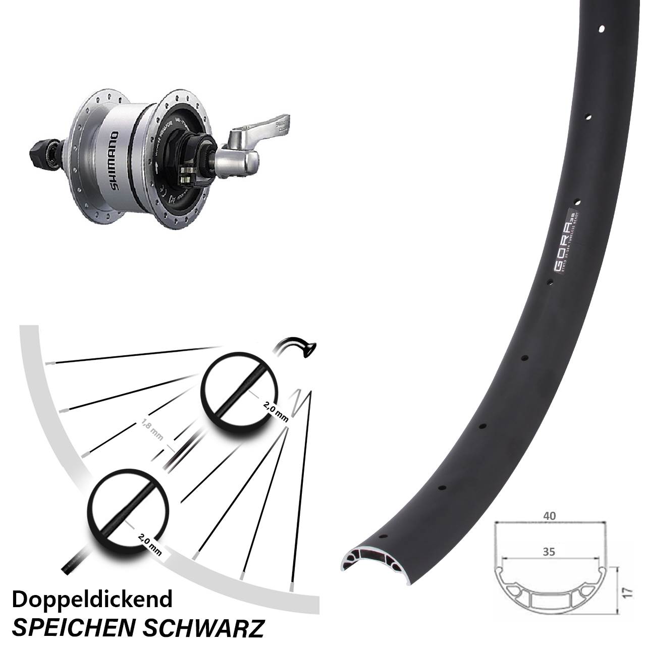 Gora 35 Shimano DH-3D72 27,5 Zoll Centerlock Dynamovorderrad QR
