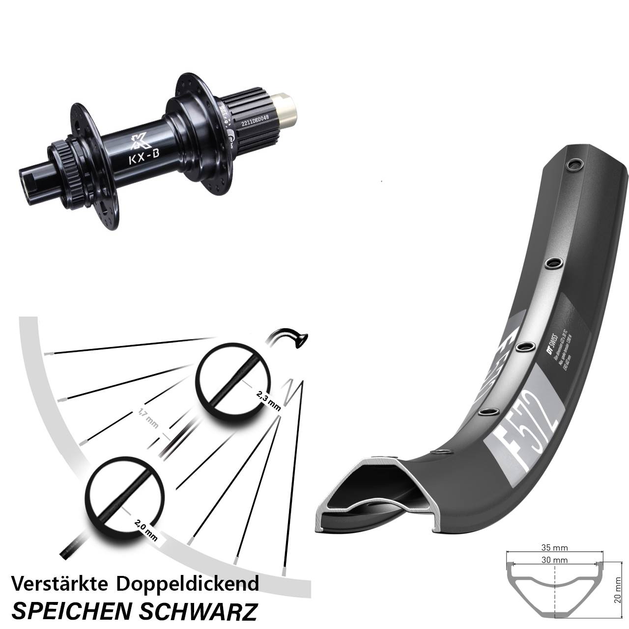 Boost Centerlock Hinterrad 12x148 27,5 Zoll DT Swiss F 572 KX-B Micro Spline