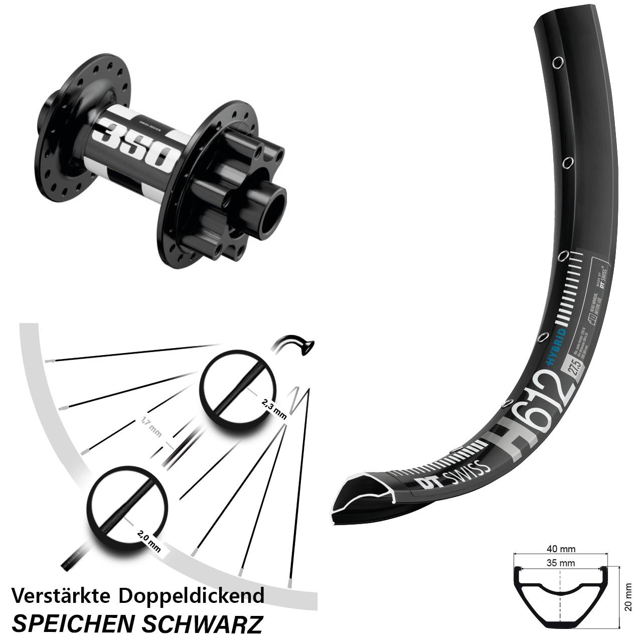 Disc Vorderrad 27,5 Zoll DT Swiss H612-350 15x110 Boost