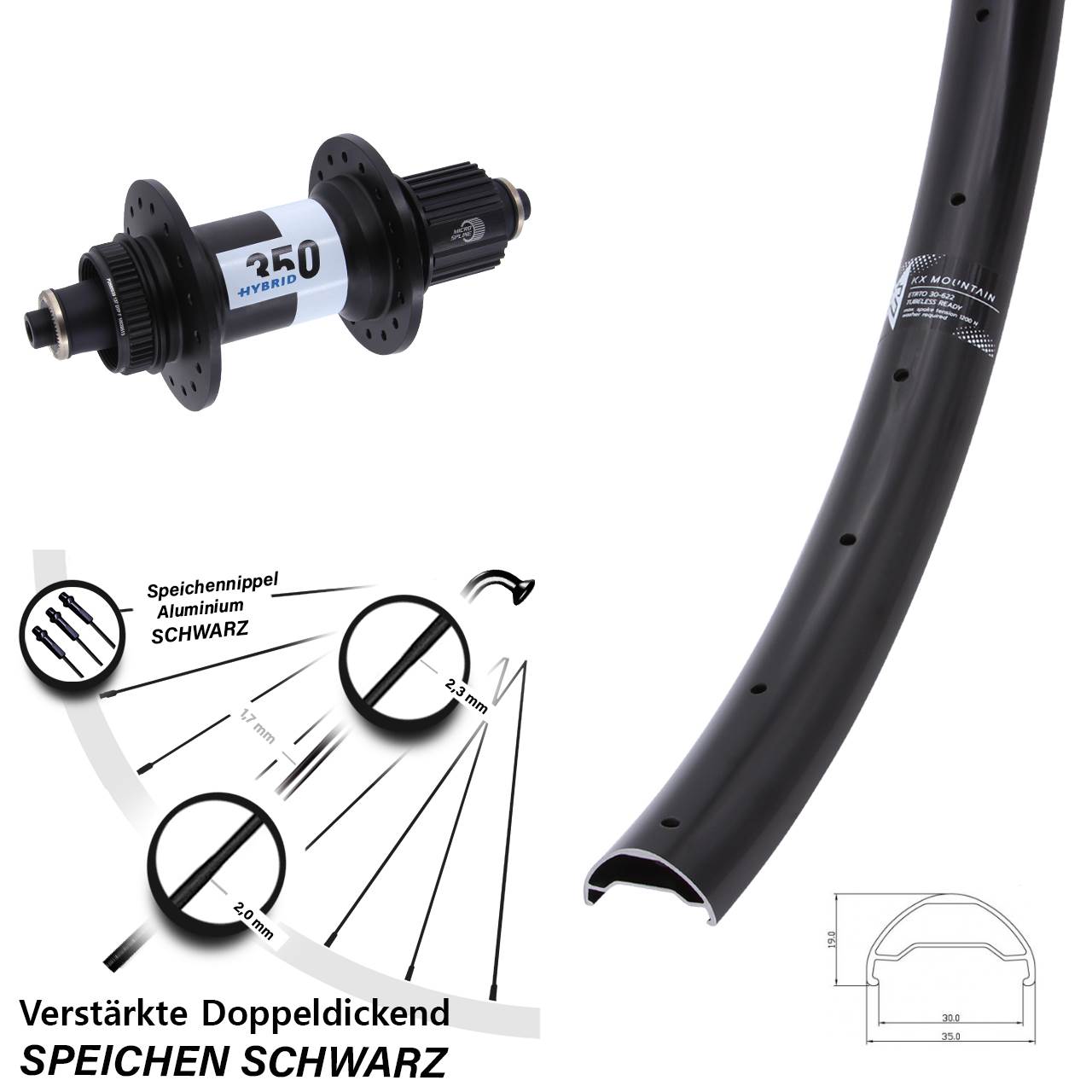Centerlock Hinterrad 29 Zoll KX Mountain DT Swiss 350 Hybrid Micro Spline QR Boost