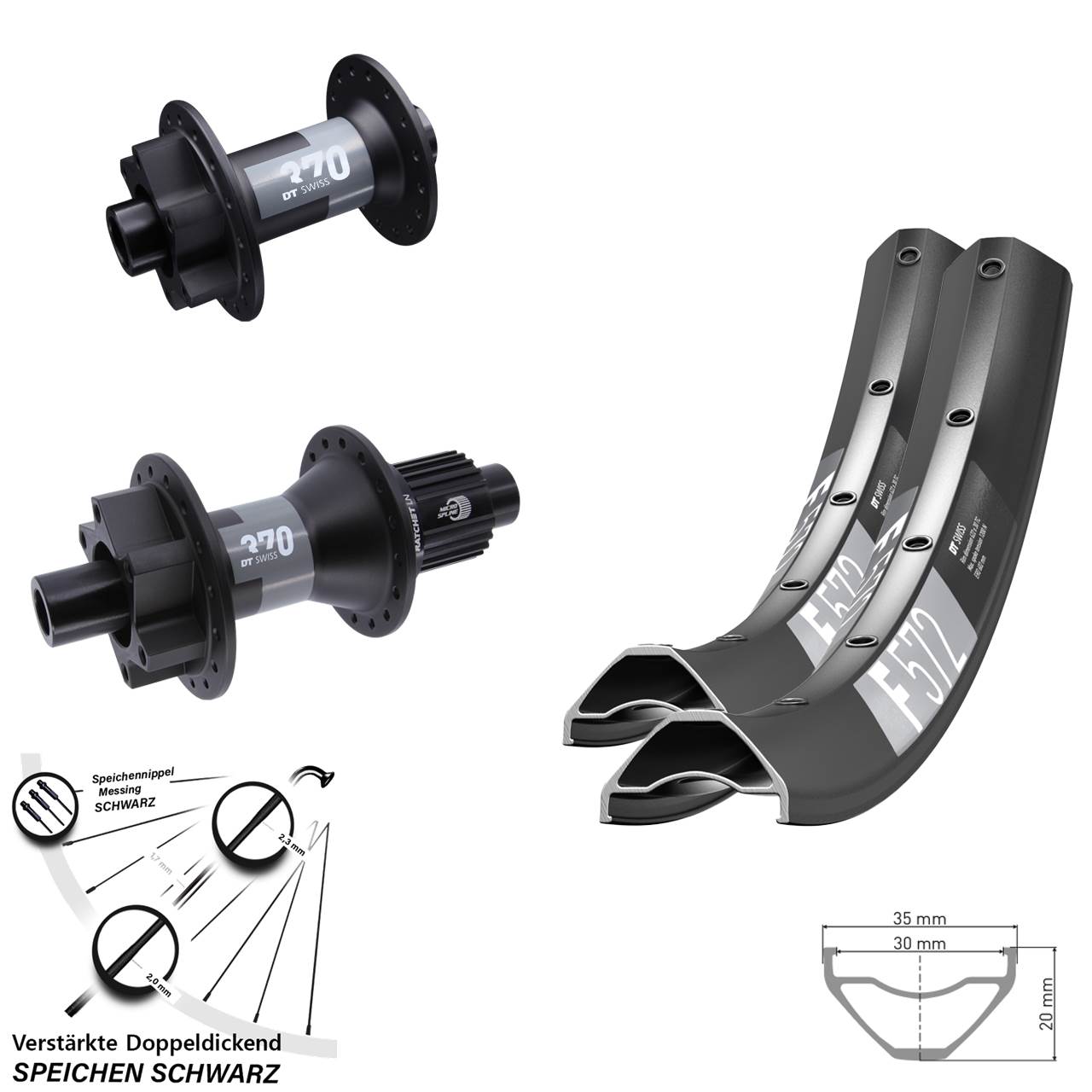 DT Swiss F 572-370 27,5 Zoll Disc Laufradsatz 15x100 12x142 Shimano Micro Spline