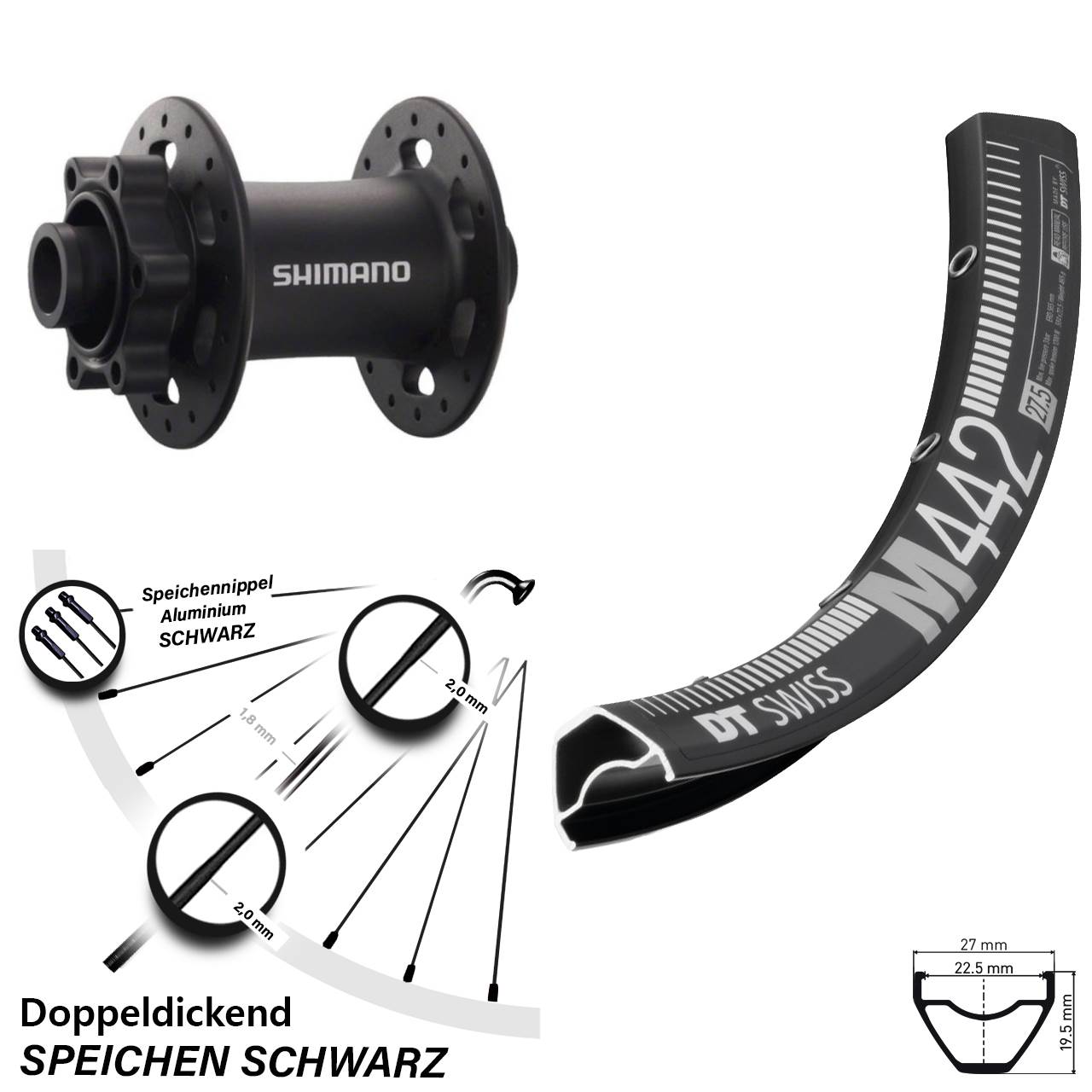 Disc Vorderrad 15x100 28 Zoll DT Swiss M 442 Shimano Deore XT