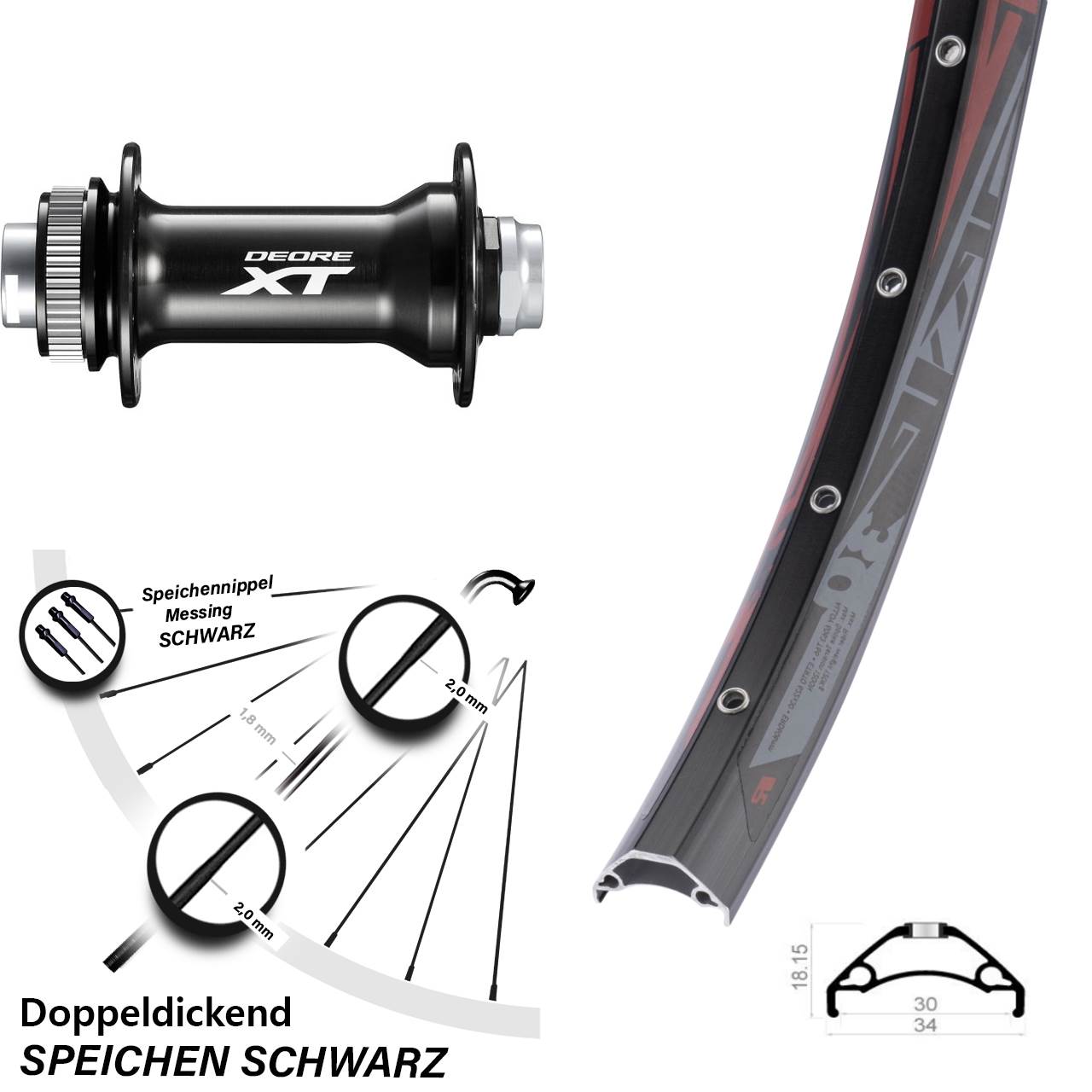 Boost Disc Vorderrad 15x110 29 Zoll Rodi TRYP 30 Shimano HB-M8010-B