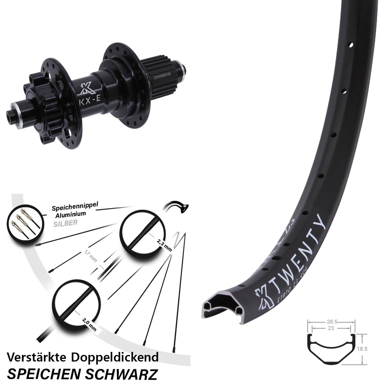 Hinterrad 6-Loch 20 Zoll KX-E Twenty Micro Spline QR