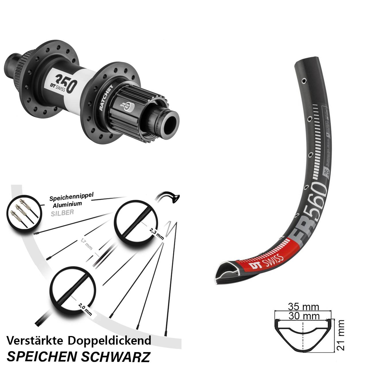26 Zoll DT Swiss FR560-350 Boost Hinterrad 12x148 Micro Spline