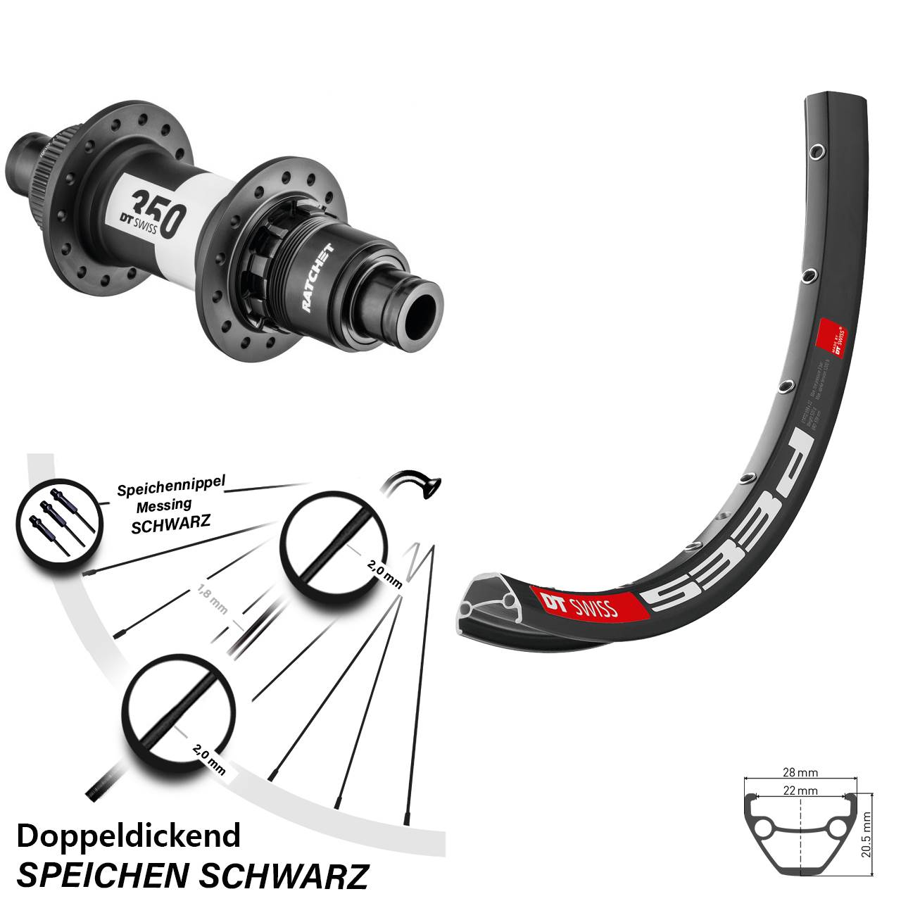 Boost Hinterrad Centerlock 12x148 26 Zoll DT Swiss 533d-350 Sram XD