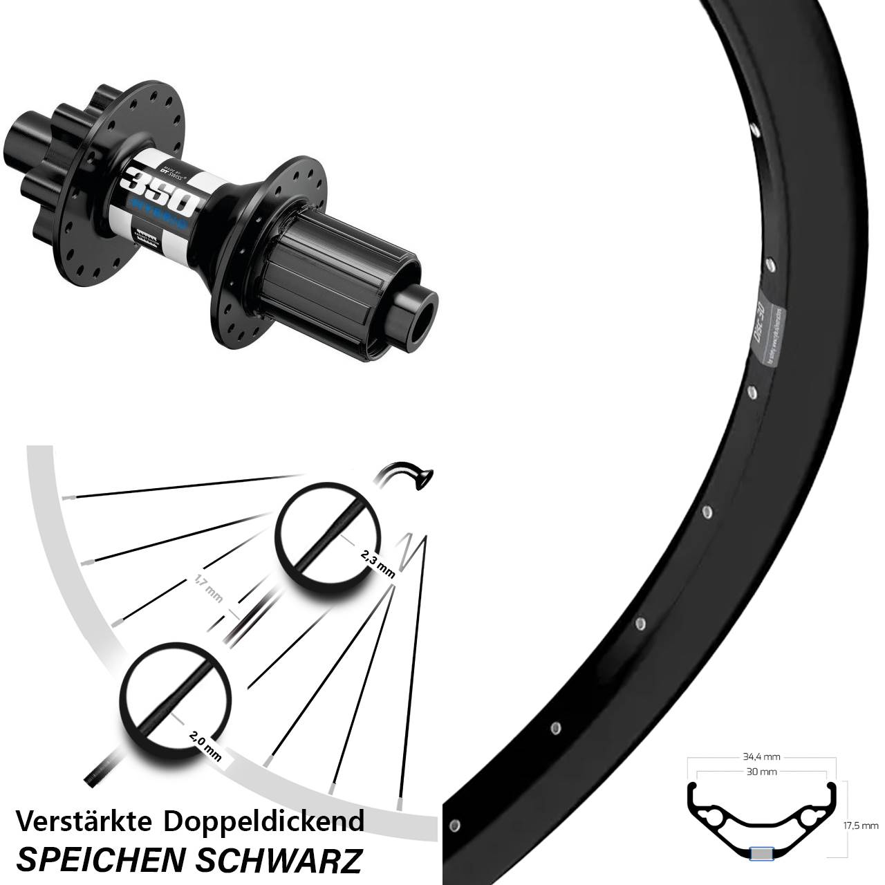 Ryde Disc 30 DT Swiss 350 Hybrid 29 Zoll Hinterrad 6-Loch 12x148 8-11 fach HG