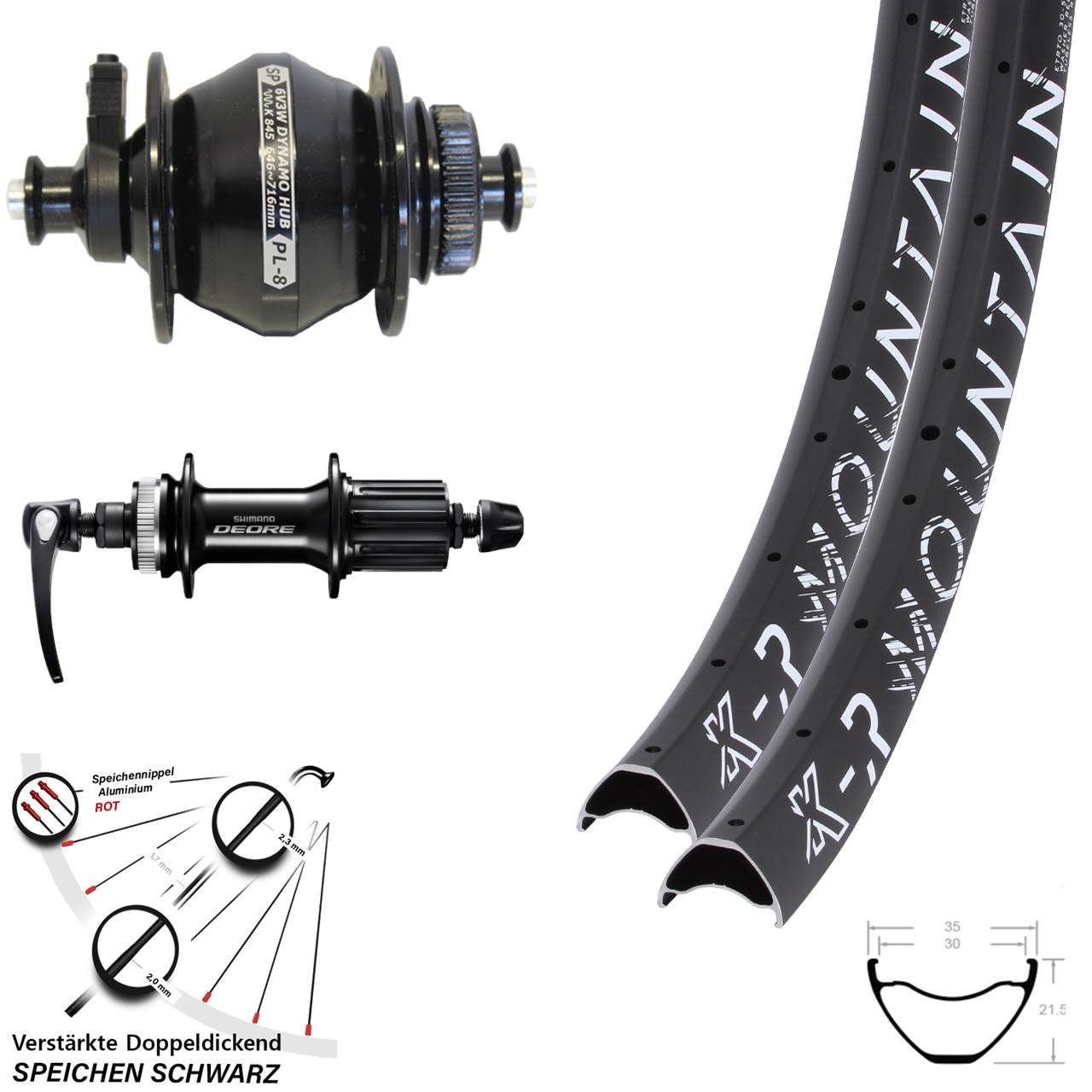 Disc Laufradsatz 27,5/29 Zoll KX-R Mountain QR Shimano FH-M6000 SP PL-8 8-11 fach