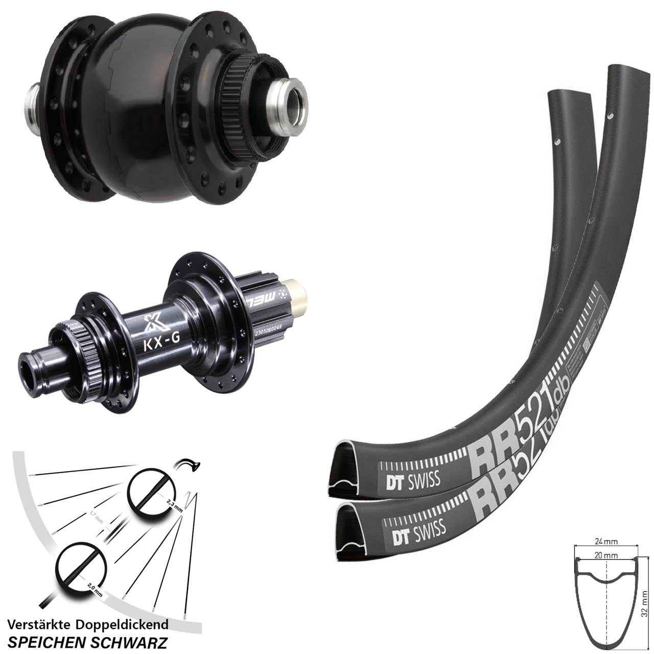 DT Swiss RR 521 KX-G Steckachse SON 28 Zoll Disc Laufradsatz 12x100/142 Campagnolo N3W
