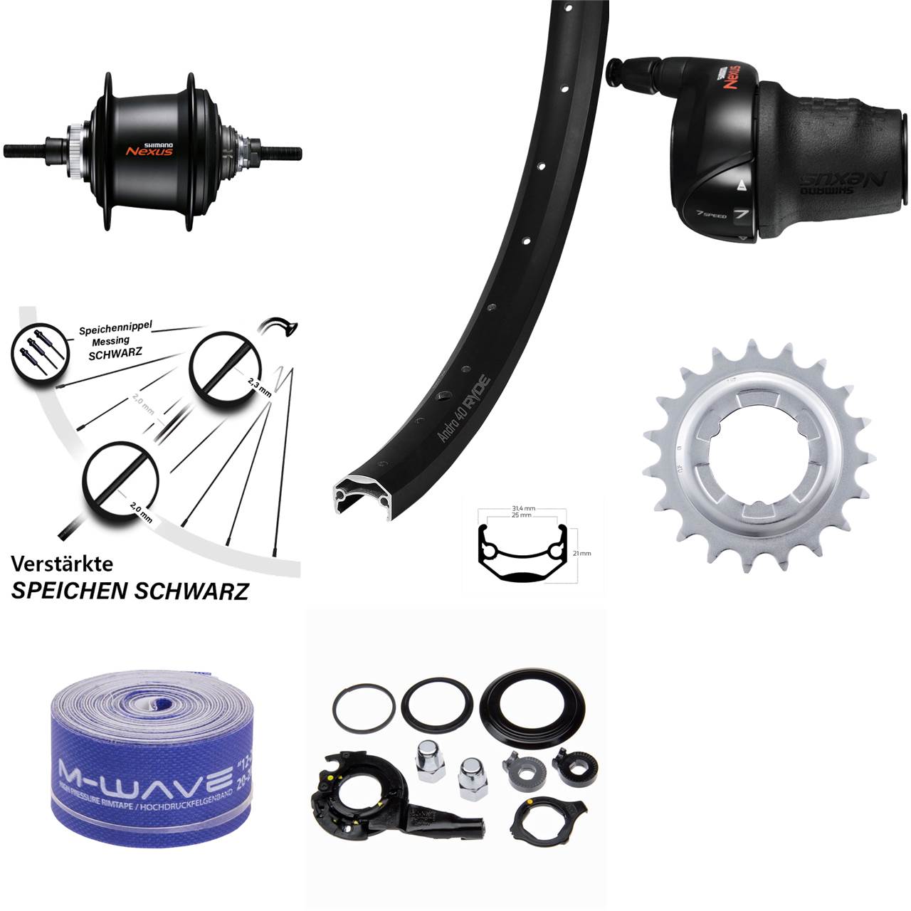 27,5 Zoll Ryde Andra 40 Disc Hinterrad Shimano Nexus 7-Gang Freilauf