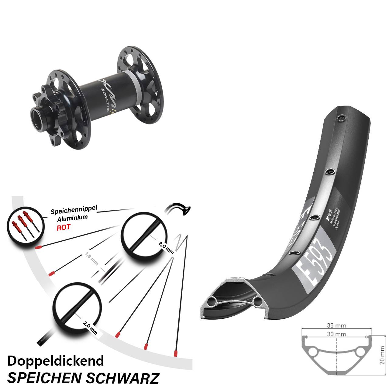 DT Swiss E 593 Miche XMH 550 650B Disc Vorderrad 15x110 Boost