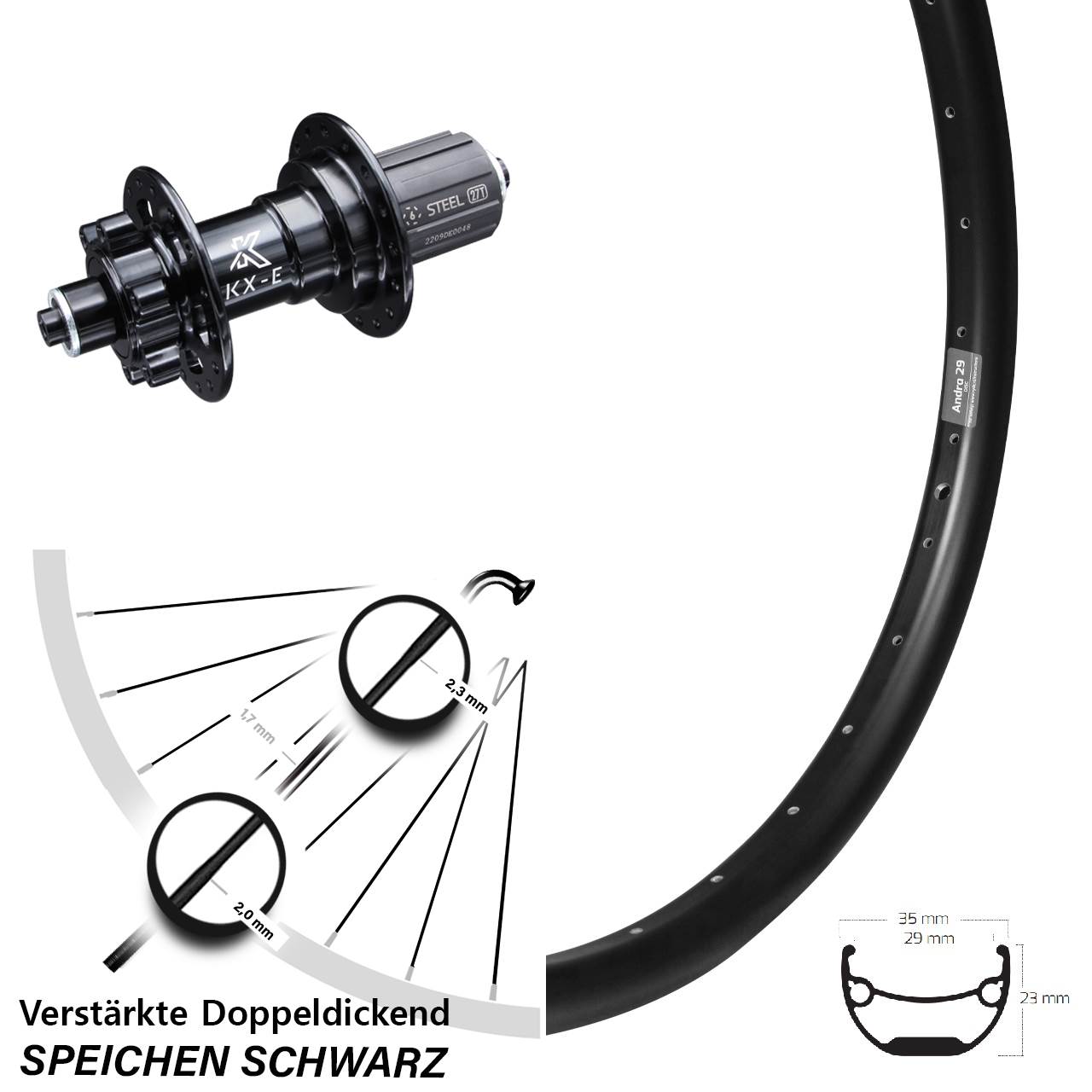 27,5 Zoll Ryde Andra 29 verstärkt KX-E Nabe 5x135 mm 11-fach