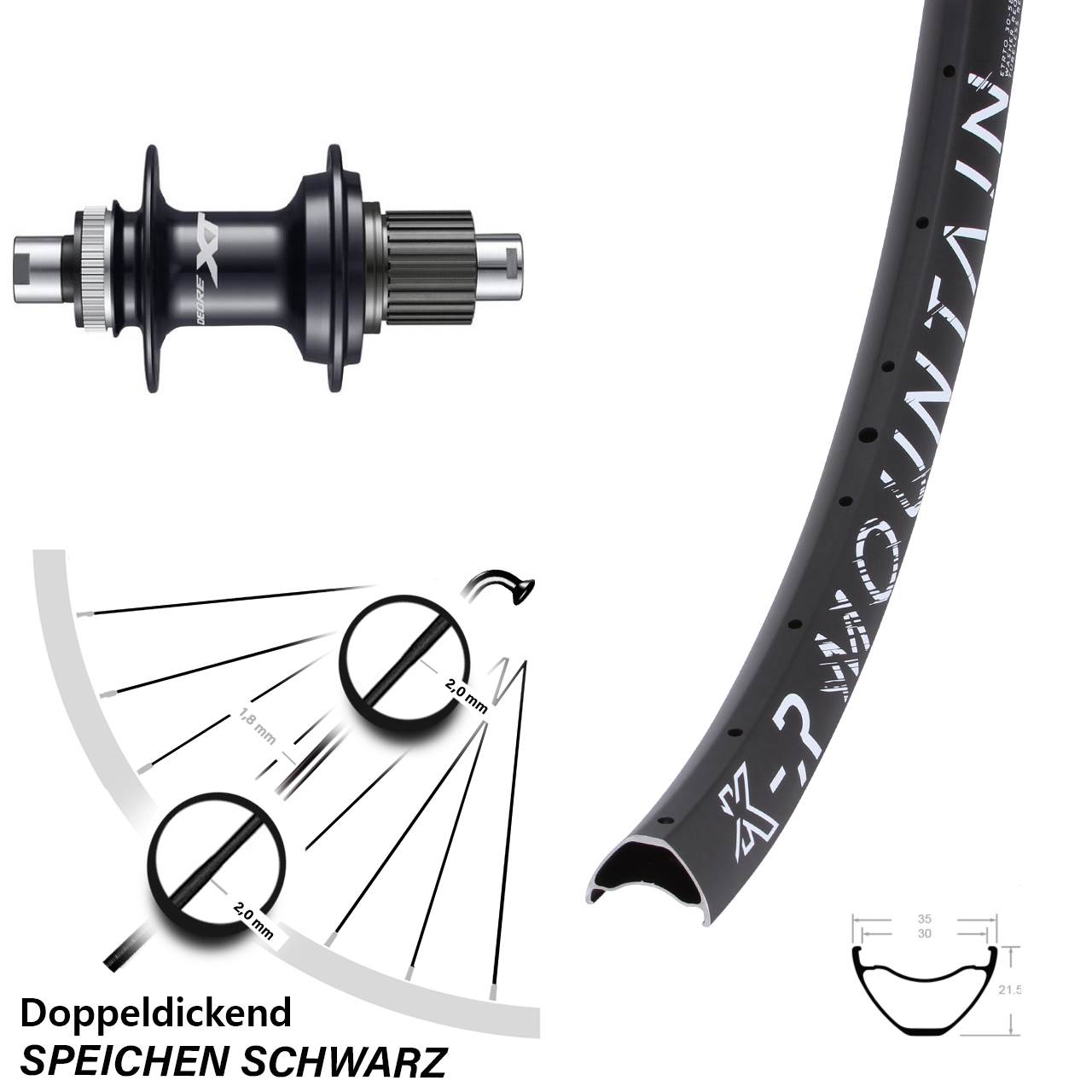 KX-R Mountain Shimano FH-M8110 29 Zoll Disc Hinterrad 12x142 Micro Spline