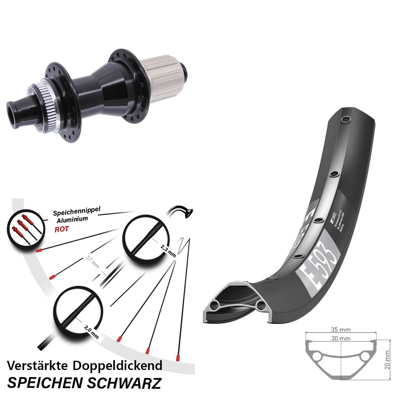 Hinterrad Centerlock 12x142 29 Zoll DT Swiss E593 Novatec CL142 8-12 fach