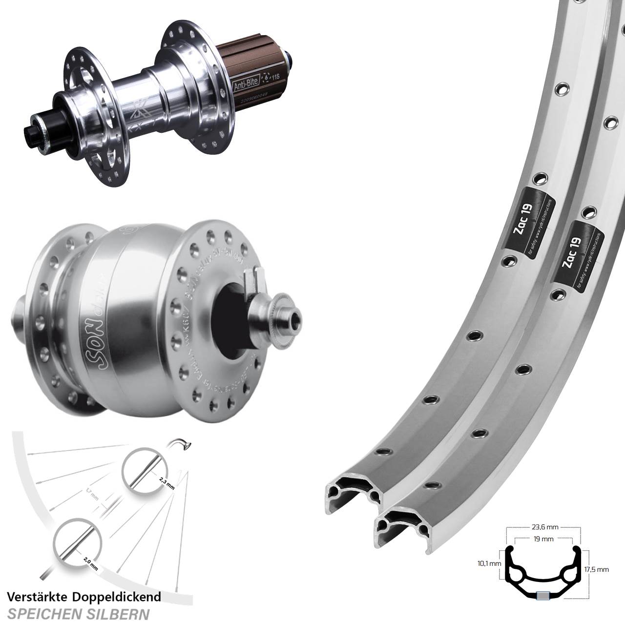 Ryde Zac 19 KX-T SONdelux 26 Zoll Laufradsatz QR 8-12 fach