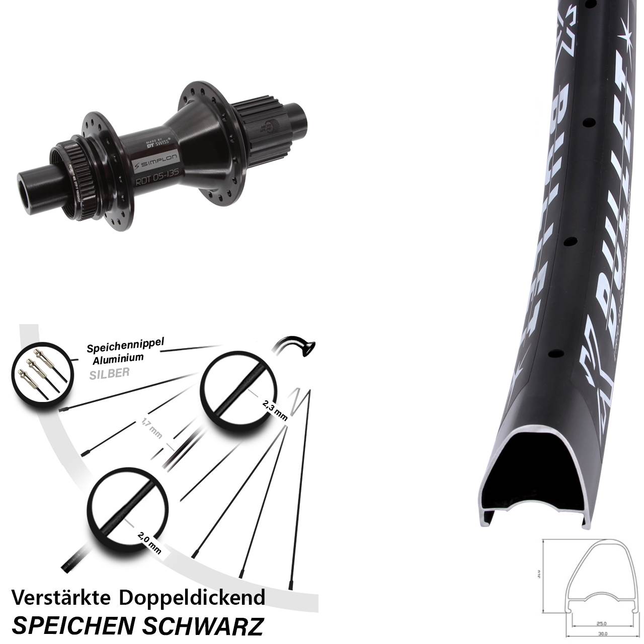 Centerlock Hinterrad 12x142 28 Zoll KX Bullet OS DT Swiss 370 Hybrid Shimano Micro Spline