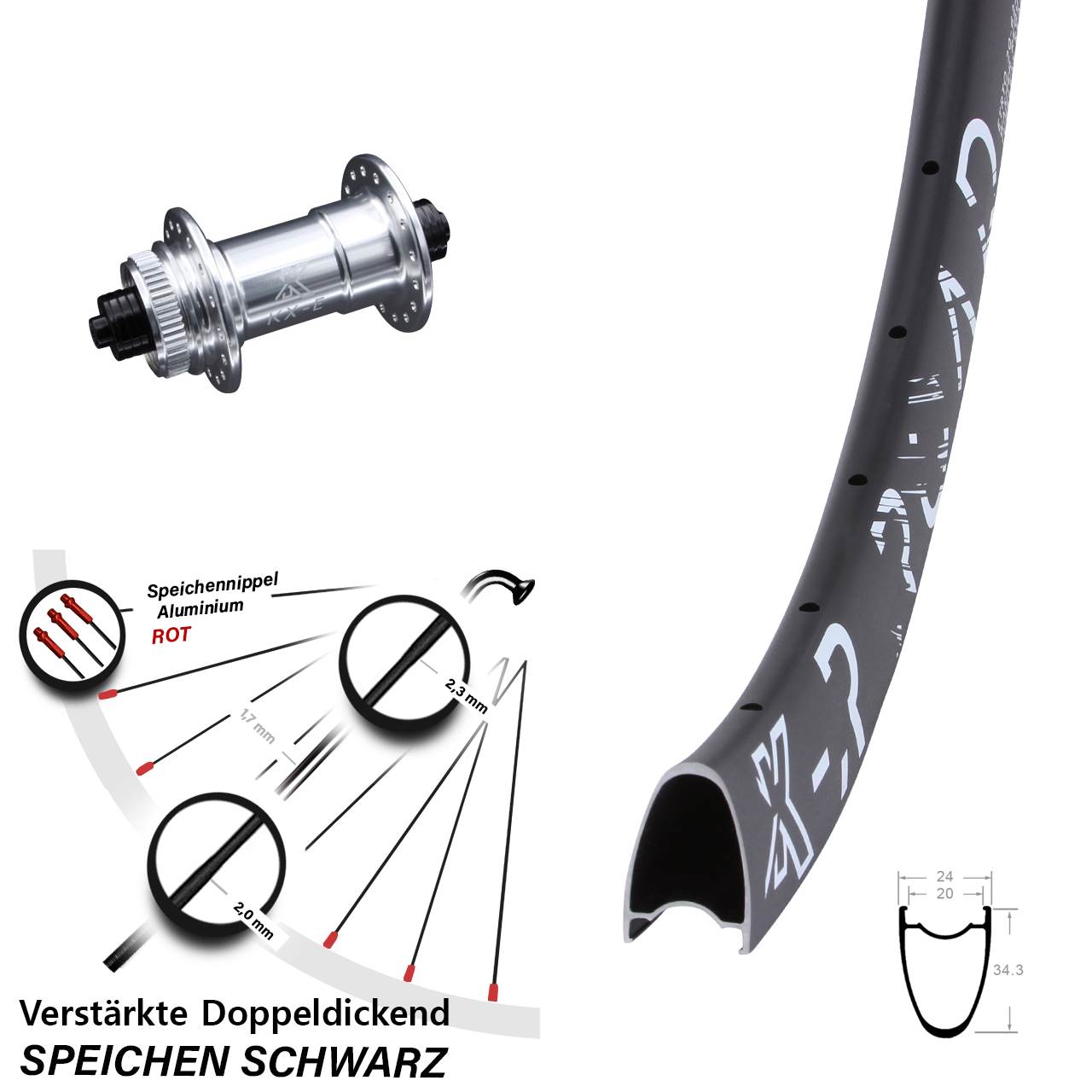 KX-E Road 28 Zoll Vorderrad Centerlock für Schnellspanner