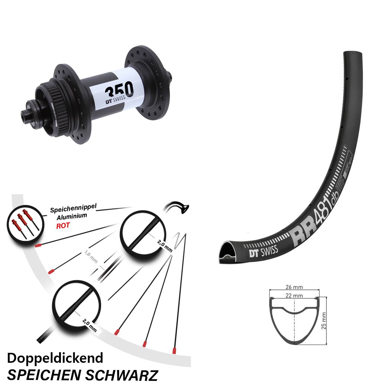 DT Swiss RR 481-350 28 Zoll Centerlock Vorderrad für Schnellspanner