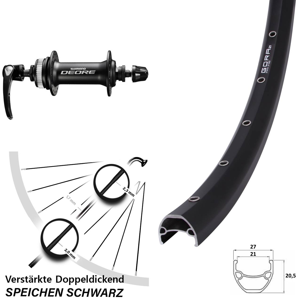 29 Zoll Gora 21 Shimano Deore Centerlock Vorderrad QR