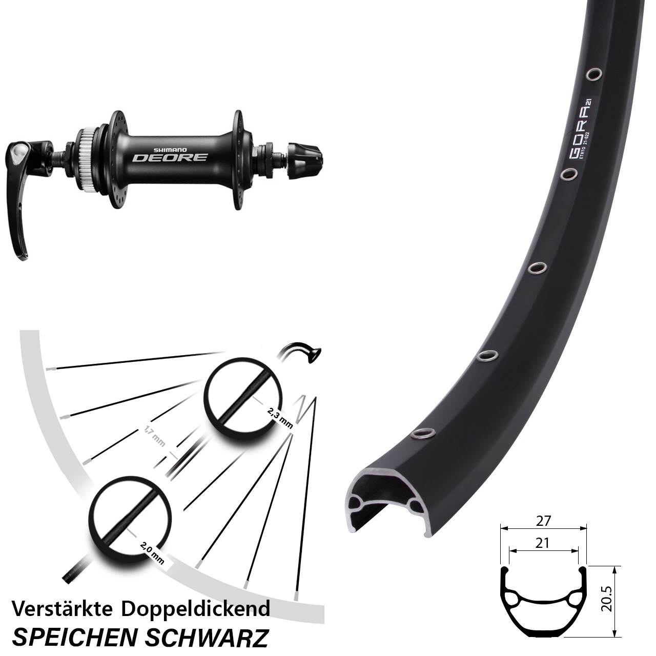 29 Zoll Gora 21 Shimano Deore Centerlock Vorderrad QR