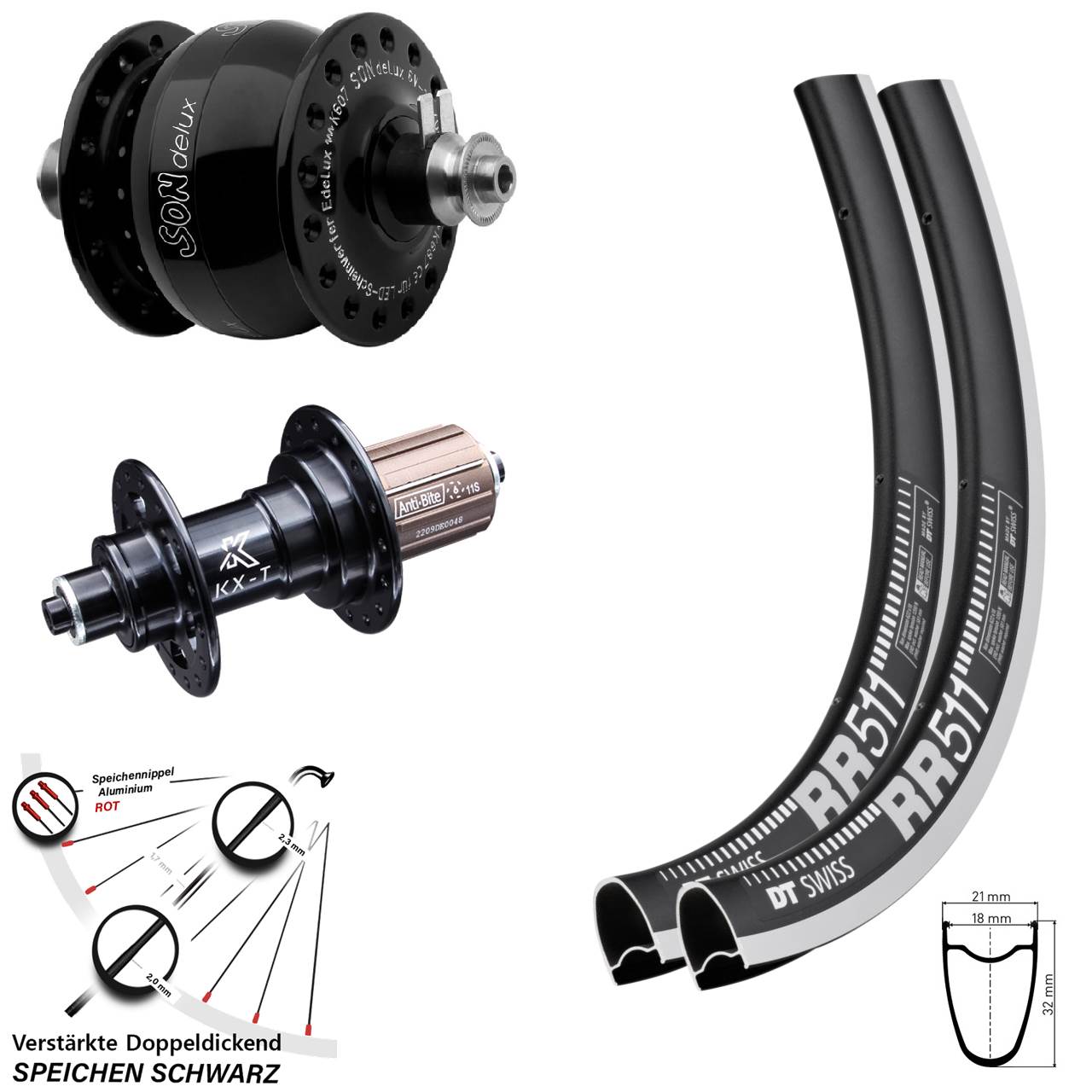Laufradsatz 28 Zoll DT Swiss RR511 KX-T SON delux 8-12 fach HG QR