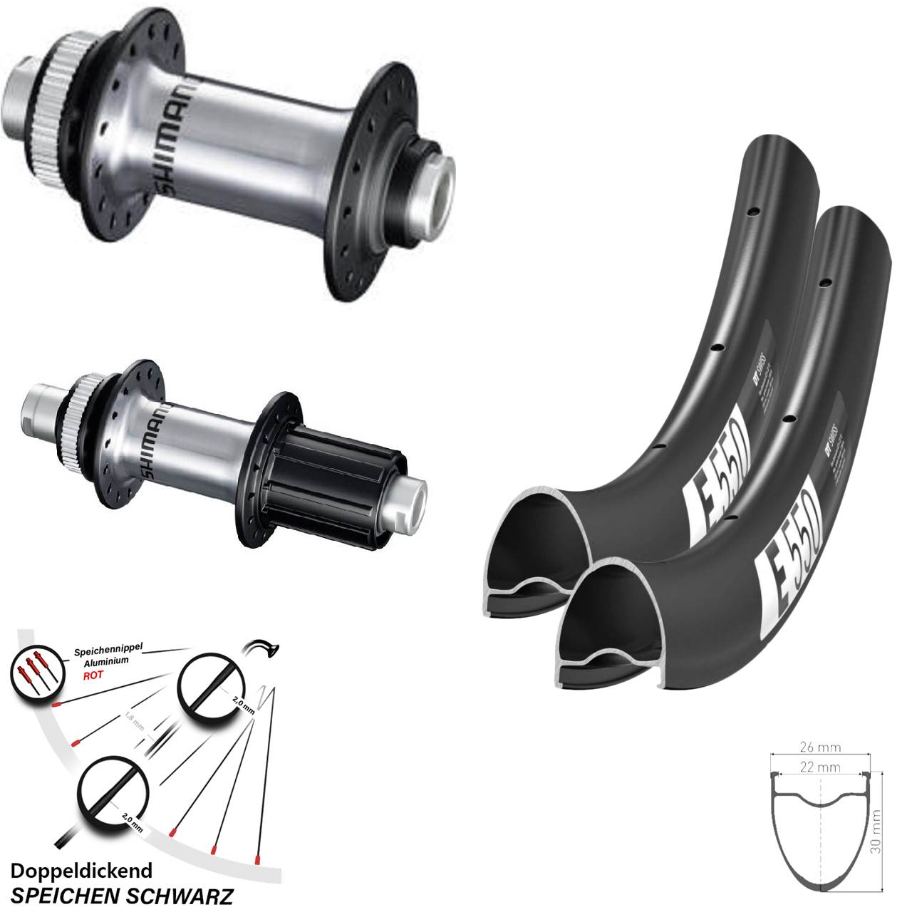 28 Zoll DT Swiss E550 Shimano GRX RS770 Disc Laufrad-Satz 12x100/142 8-12 fach