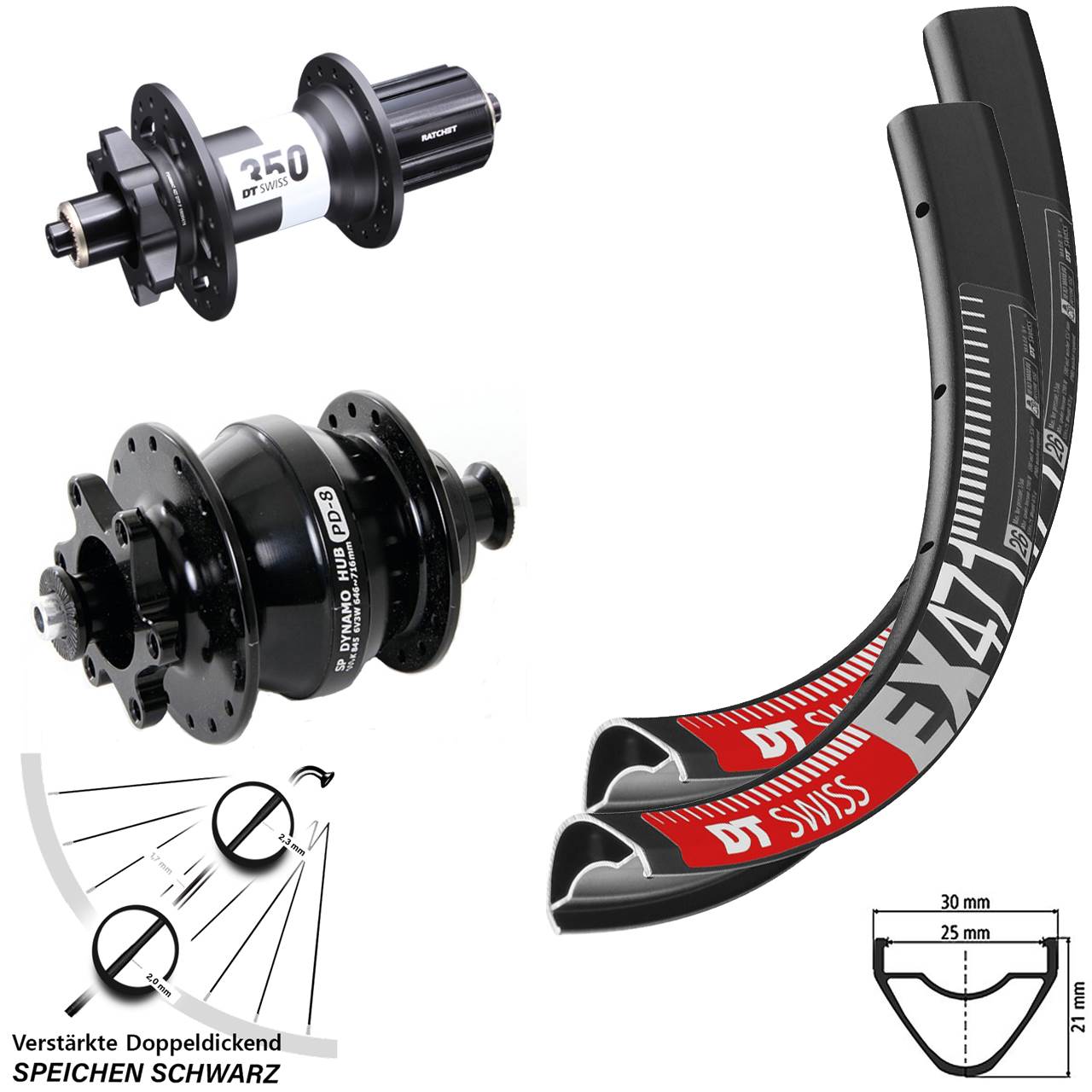DT Swiss EX471-350 Shutter PD-8 Disc 6-Loch 29 Zoll Laufrad-Satz QR 8-11 fach