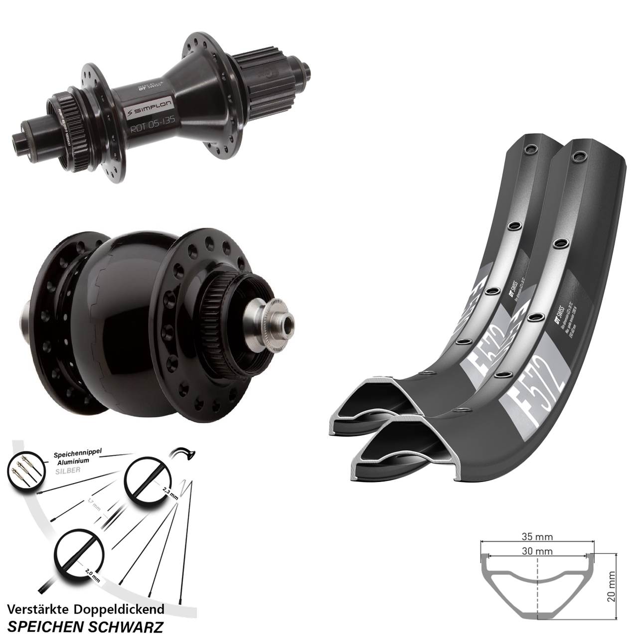 Disc Laufradsatz 29 Zoll DT Swiss F 572-370 Hybrid SON 28 Micro Spline für Schnellspanner