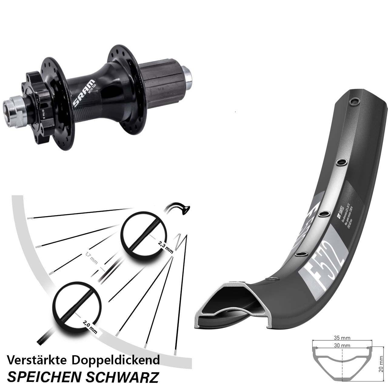 Disc Hinterrad 650B DT Swiss F 572 Sram 746 8-11 fach HG 12x148
