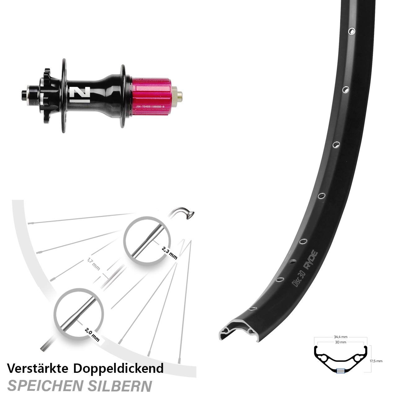 29 Zoll Ryde Disc 30 Novatec Superlight 6-Loch Hinterrad für Schnellspanner 8-12 fach