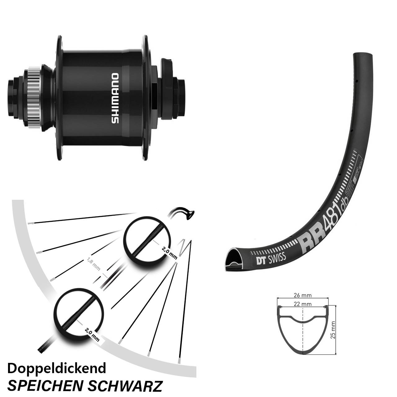 Disc Nabendynamo-Laufrad 28 Zoll DT Swiss RR481 Shimano DH-UR708 15x100