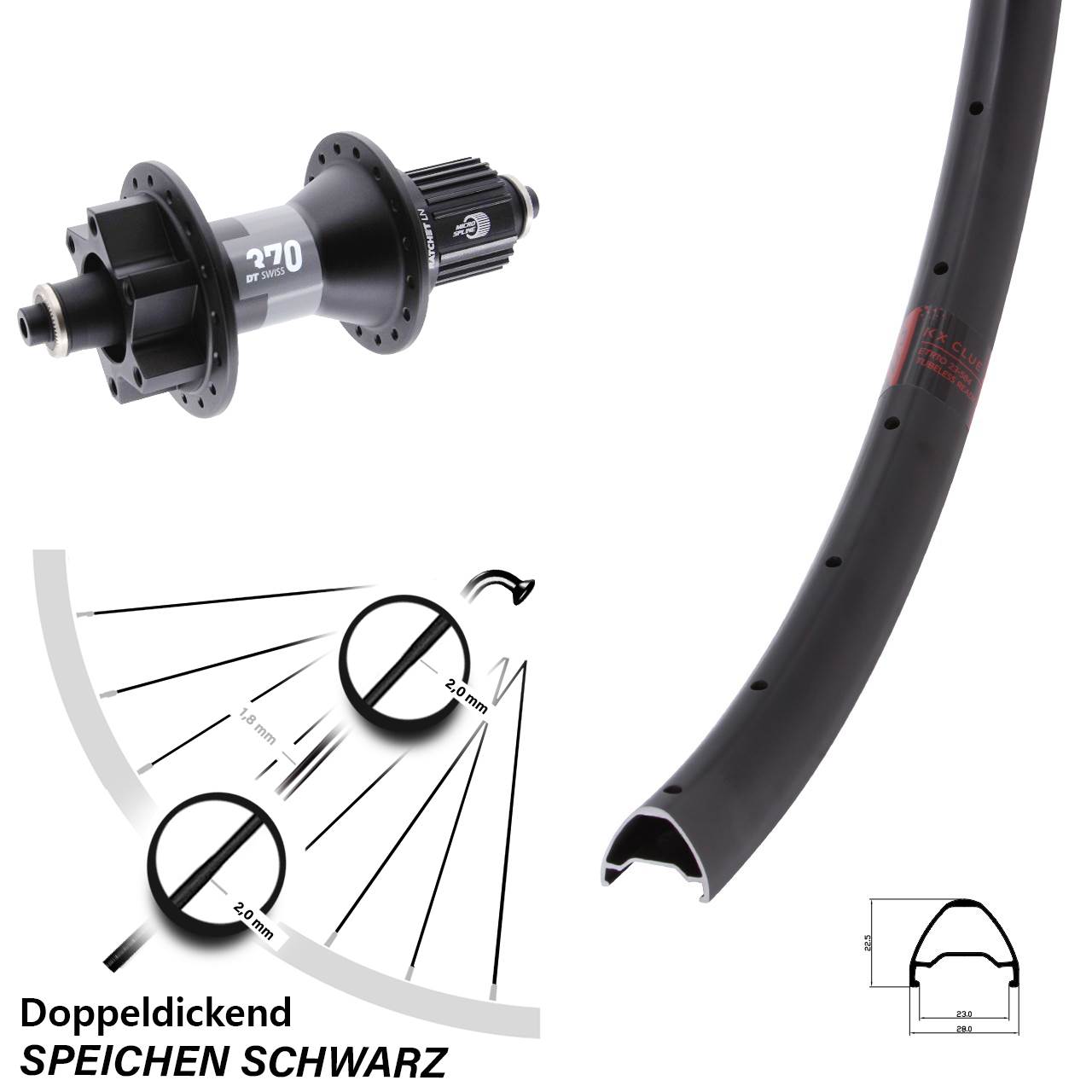 29 Zoll KX Clue DT Swiss 370 Boost 6-Loch Hinterrad QR Boost Micro Spline