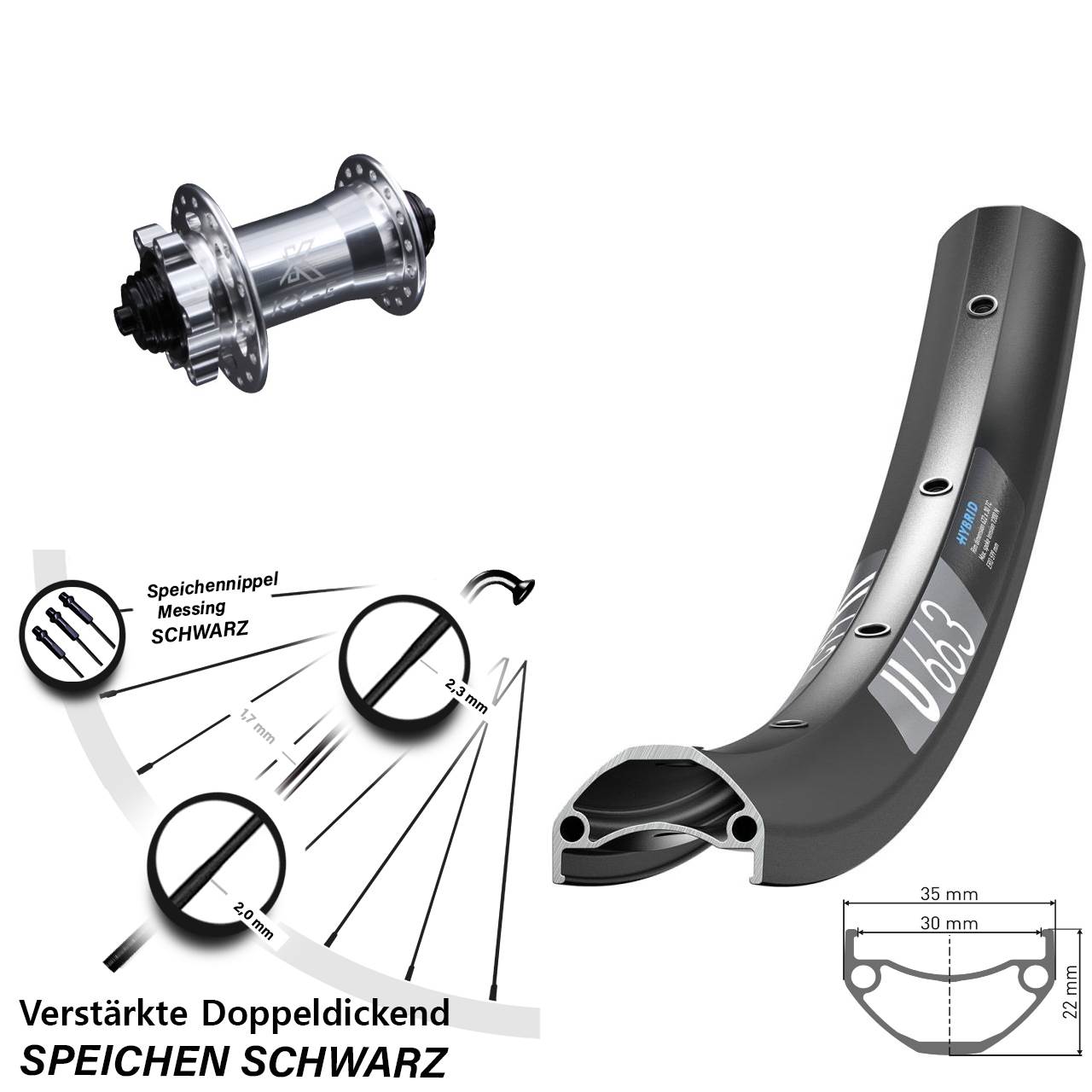 DT Swiss U663 KX-E verstärkt 27,5 Zoll 6-Loch Vorderrad QR