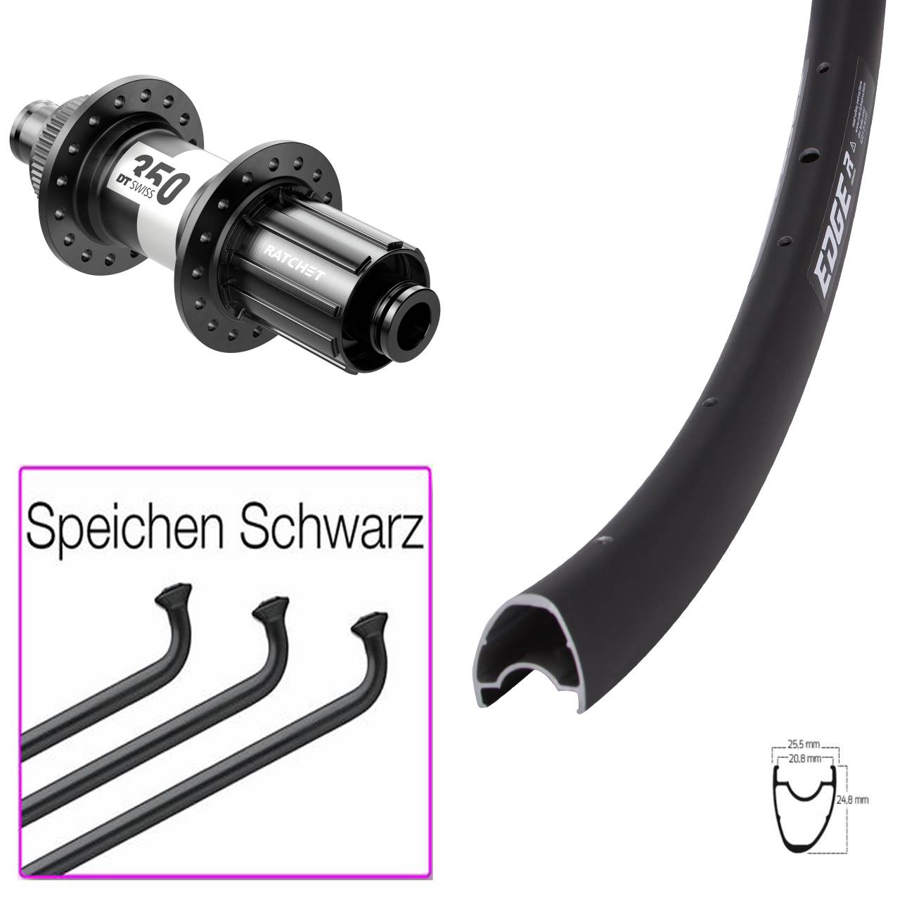 Disc Laufrad 12x142 28 Zoll Ryde Edge R25 Offset DT Swiss 350 Road 11-12 fach HG