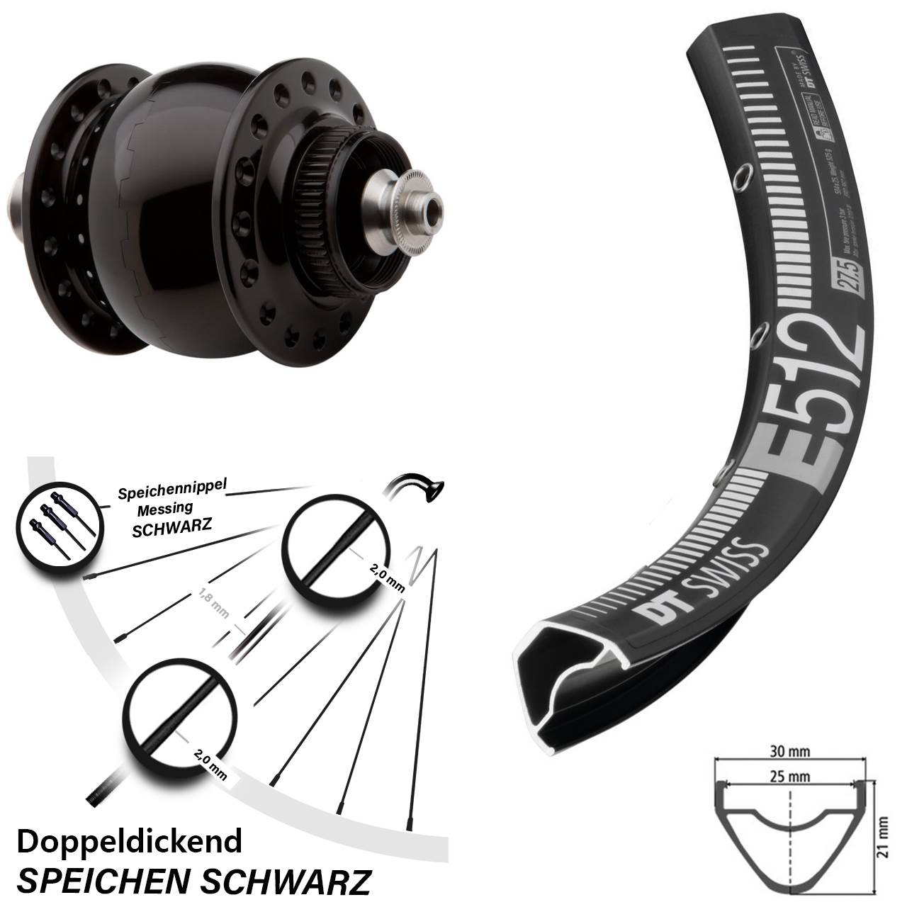 29 Zoll DT Swiss E 512 Vorderrad mit Nabendynamo Son Delux