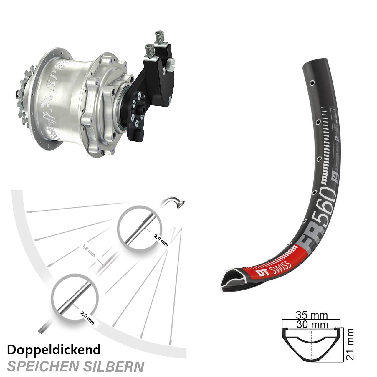 DT Swiss FR560 Rohloff 500/14 CC DB OEM Tandem 26 Zoll Disc Hinterrrad