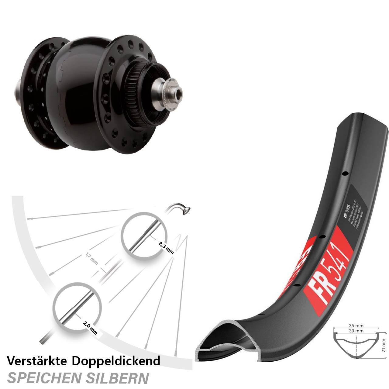 SON delux DT Swiss FR 541 29 Zoll Centerlock Dynamovorderrad für Schnellspanner