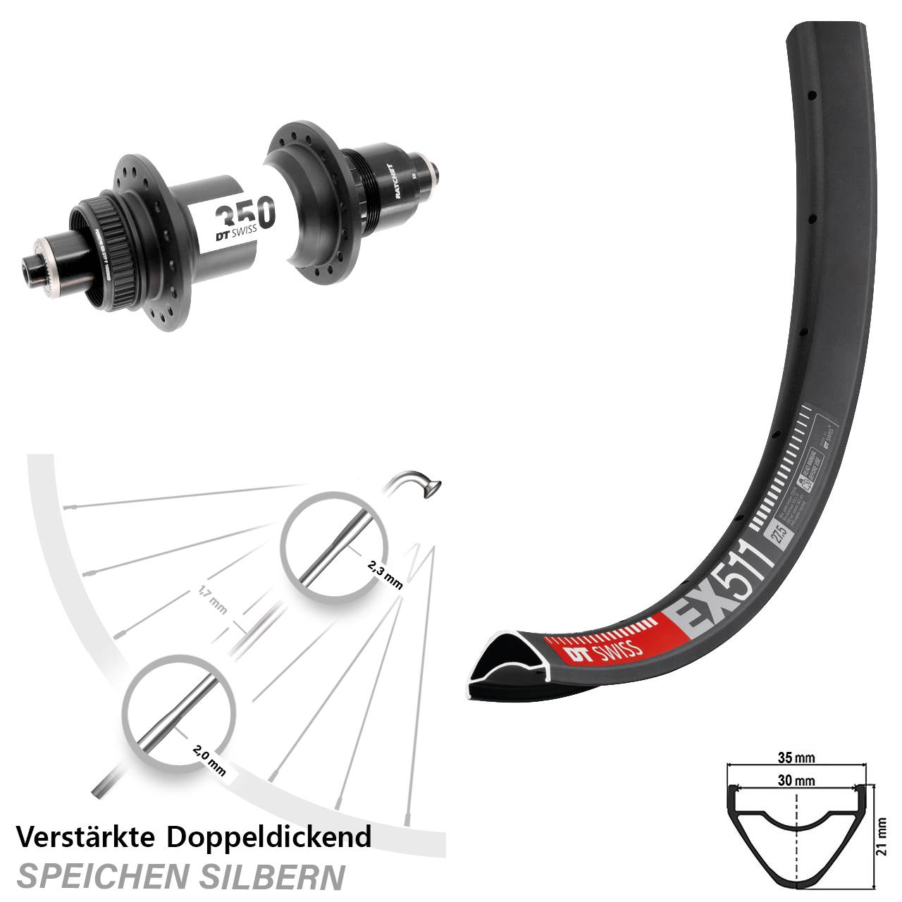 Hinterrad Centerlock 29 Zoll DT Swiss EX511-350 XD 11-12 fach für Schnellspanner