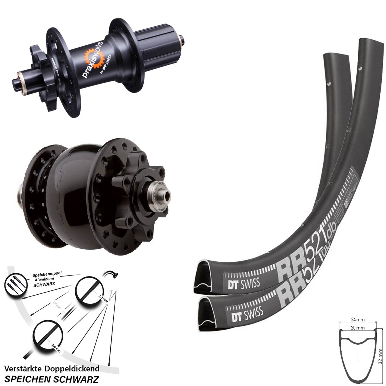 28 Zoll DT Swiss RR 521 350 SON Laufradsatz 6-Loch für Schnellspanner 8-11 fach HG